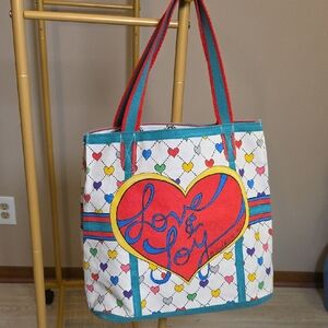 Brighton Love & Joy Heart Canvas Tote - Red, Blue, Yellow, Green, Purple, White